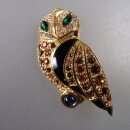 Neugablonz: Brosche Eule Uhu Emaille Strass (36623)