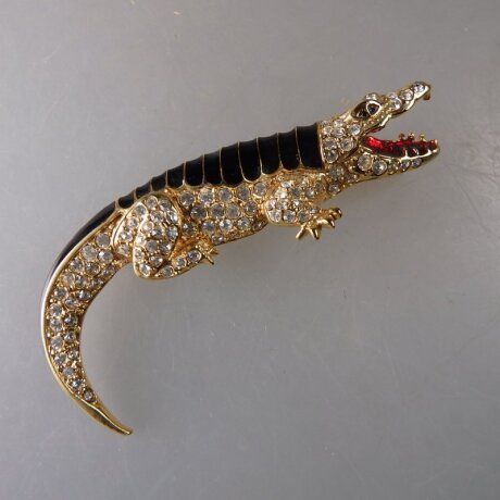 Neugablonz: Brosche Krokodil Emaille Strass (36043)