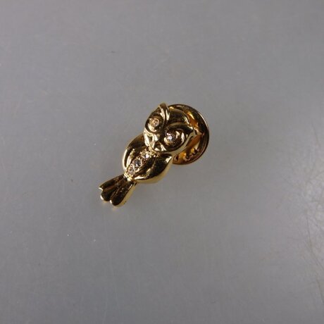 Neugablonz: Knopfloch-Brosche Eule Uhu Strass (36660)