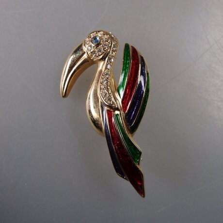 Neugablonz: Brosche Vogel Emaille Strass (36663)