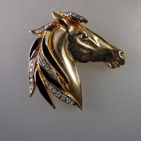 Neugablonz: Brosche Pferd Emaille Strass (36667)