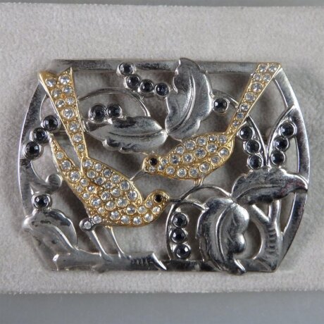 Neugablonz: Brosche Vögel Strass (29837)