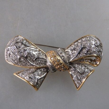 Neugablonz: Brosche Strass Schleife (29844)