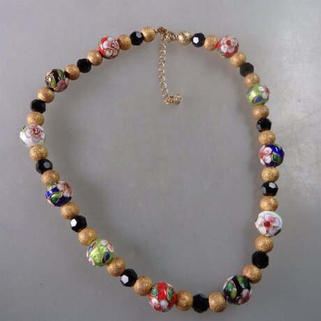 Neugablonz: Collier Emaille Blüten (29850)
