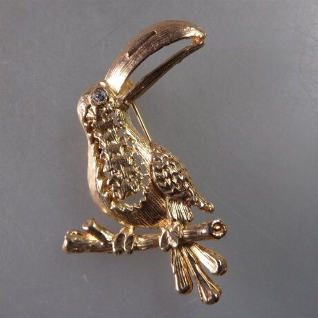Neugablonz: Brosche Vogel bzw. Tukan (29931)