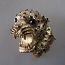 Neugablonz: Brosche Leopardenkopf Emaille Strass (35714)