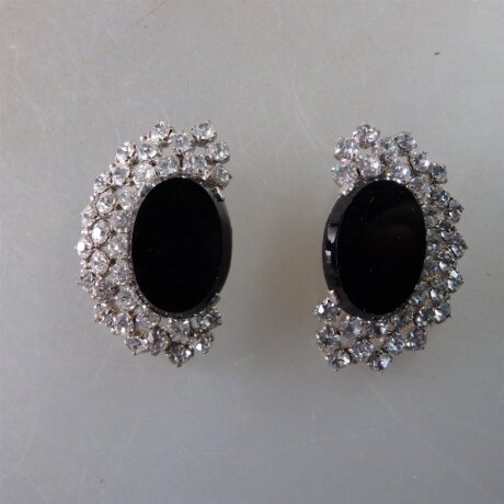 Neugablonz: Paar Ohrclips im Art Deco Stil Onyx (35742)