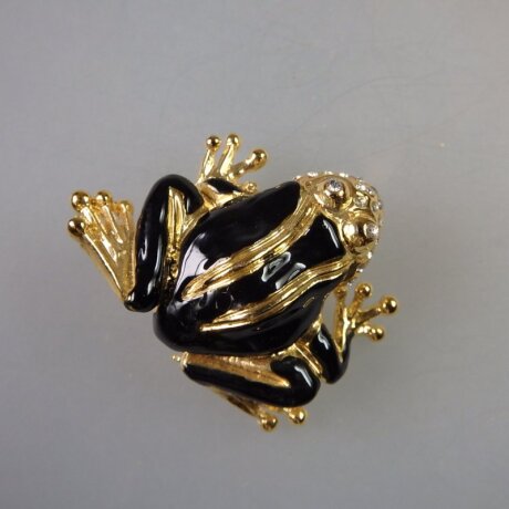Neugablonz: Brosche Frosch schwarze Emaille (35855)