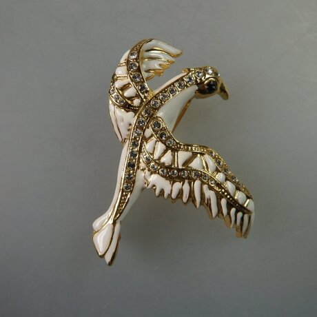 Neugablonz: Brosche fliegender Vogel Emaille Strass (35869)