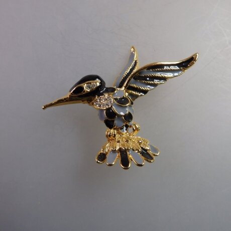 Neugablonz: Brosche fliegender Vogel Emaille Strass (35874)