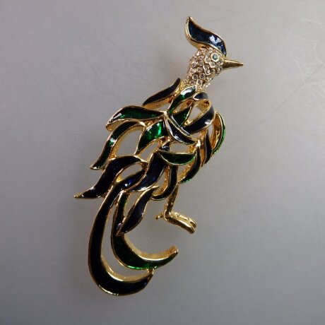 Neugablonz: Brosche Paradiesvogel Emaille Strass (35876)