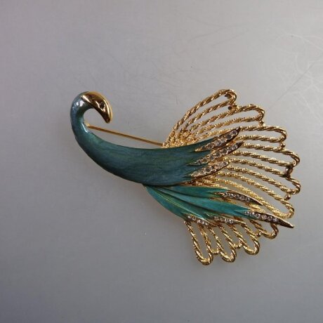 Neugablonz: Brosche Vogel Emaille Strass (35877)