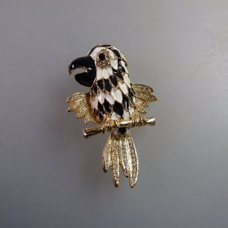 Neugablonz: Brosche Papagei Emaille Strass (35879)