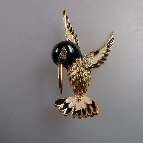 Neugablonz: Brosche fliegender Vogel Emaille Strass (35882)