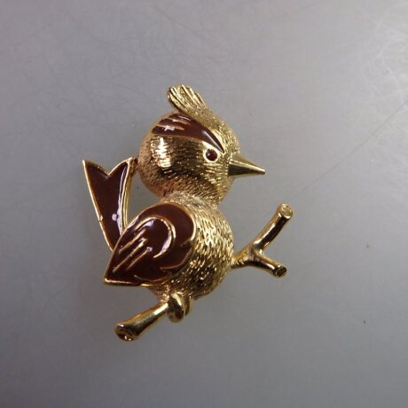 Neugablonz: Brosche Vogel bzw. Spatz Emaille (35897)