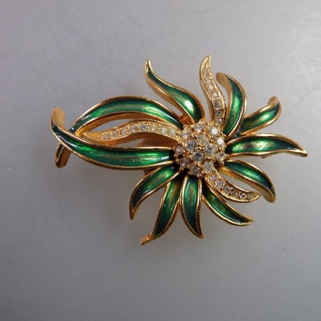 Neugablonz: Brosche Blüte Emaille Strass (35901)