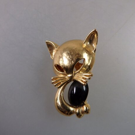 Neugablonz: Brosche Katze Onyx-Cabochon (35931)