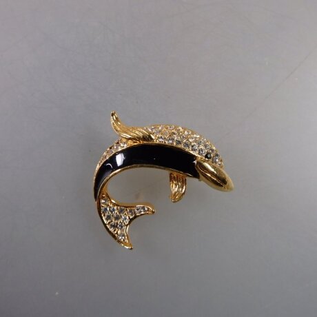 Neugablonz: Brosche Delphin Emaille Strass (35936)