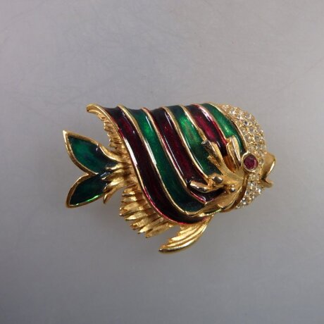 Neugablonz: Brosche Fisch Emaille Strass (35945)