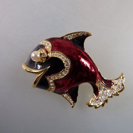 Neugablonz: Brosche Fisch Emaille Strass (35946)