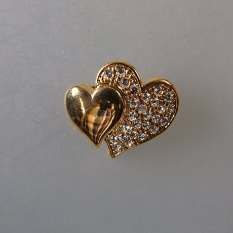 Neugablonz: Kleine Brosche 2 Herzen Strass (35986)