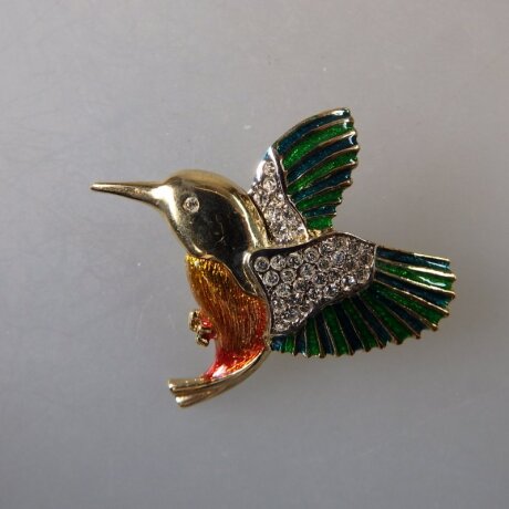 Neugablonz: Brosche Eisvogel Emaille Strass (35992)