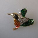 Neugablonz: Brosche Eisvogel Emaille Strass (35992)