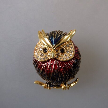 Neugablonz: Brosche Uhu / Eule Emaille Strass (36008)