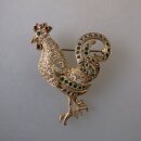 Neugablonz: Brosche Hahn farbiger Strass (36017)