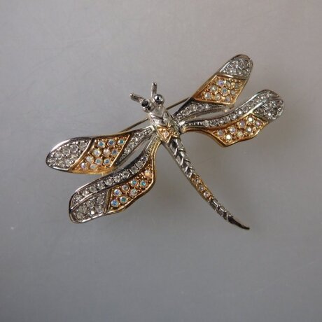 Neugablonz: Brosche Libelle farbiger Strass (36022)