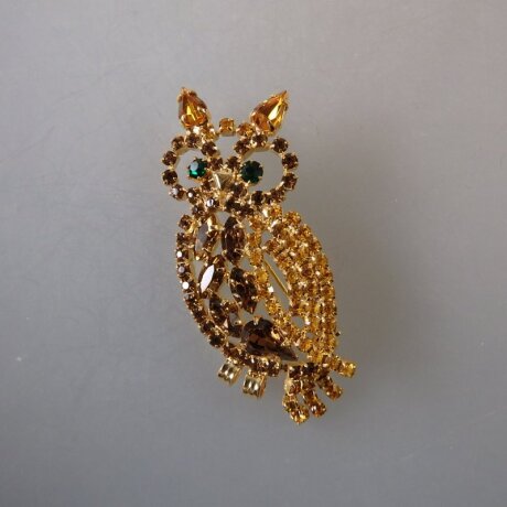 Neugablonz: Brosche Eule beweglich Strass (36025)