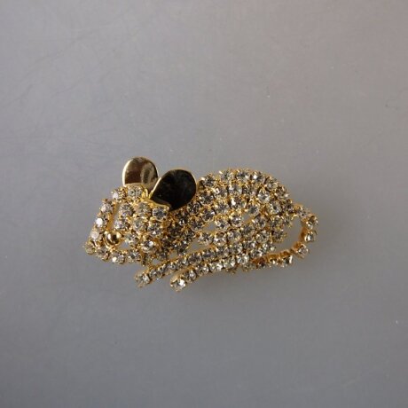 Neugablonz: Brosche Maus beweglich Strass (36031)