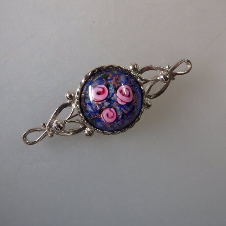 Neugablonz: Trachtenbrosche Blüten Glas Cabochon (36046)