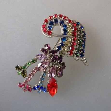 Neugablonz: Brosche Vogel bunter Strass (36057)