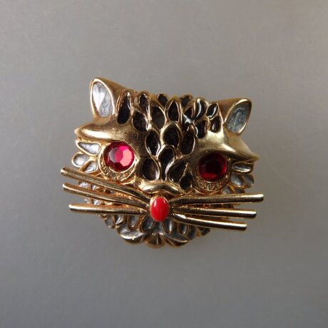 Neugablonz: Brosche Katze Emaille Strass (29967)