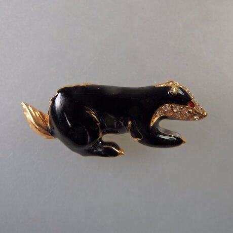 Neugablonz: Brosche Dachs Emaille Strass (29940)