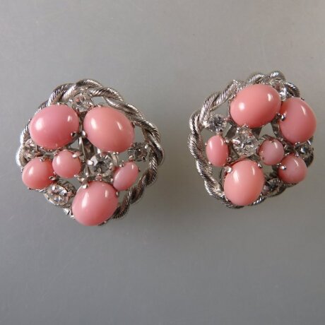 Neugablonz: Paar Ohrclips rosa Cabochons und Strass (36109)