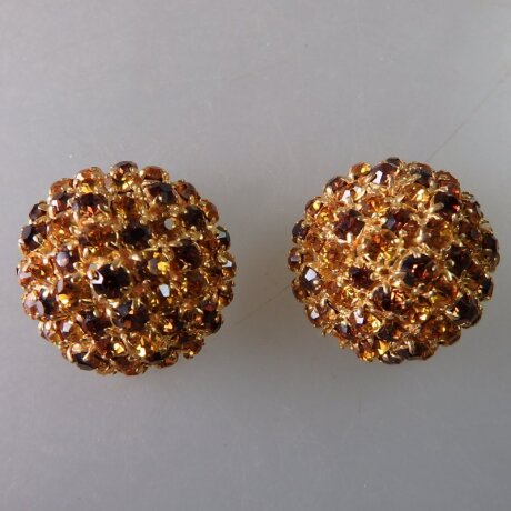 Neugablonz: Paar Ohrclips gelber und brauner Strass alter Stil um 1925 (36172)