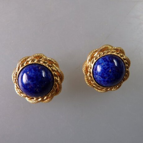 Neugablonz: Paar Ohrclips Lapislazuli Cabochon um 1950 (36184)
