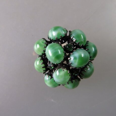 Neugablonz: Brosche Malachit Cabochons alter Stil um 1935 (36230)