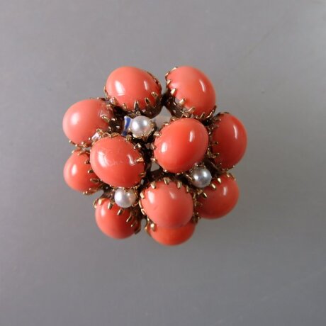 Neugablonz: Brosche Korallen Cabochons alter Stil um 1935 (36234)