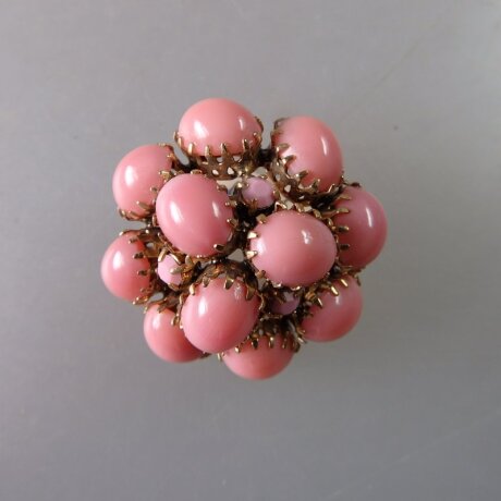 Neugablonz: Brosche Rosenquarz Cabochons alter Stil um 1935 (36235)