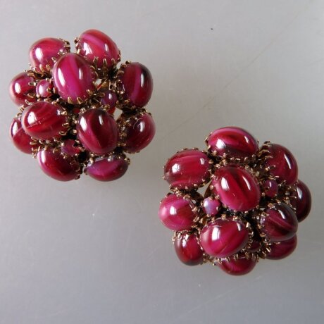 Neugablonz: Paar Ohrclips Amethyst Cabochons alter Stil um 1935 (36247)