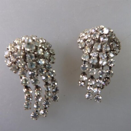 Neugablonz: Paar Art Deco Ohrclips Strass um 1920 (36276)