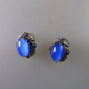 Neugablonz: Paar Trachtenohrclips blauer Cabochon um 1950...