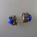 Neugablonz: Paar Trachtenohrclips blauer Cabochon um 1950 (36299)