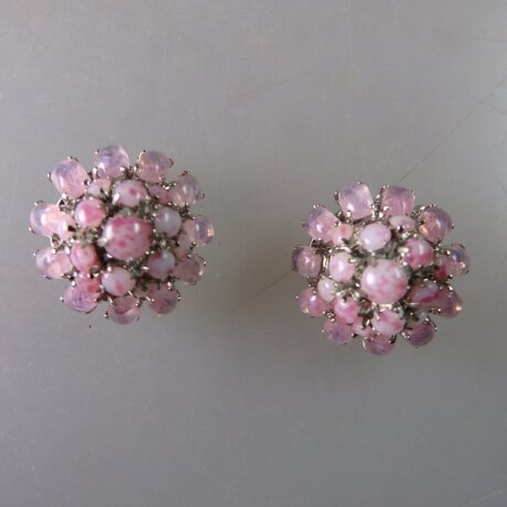Neugablonz: Paar runde Ohrclips Cabochons um 1925 (36316)
