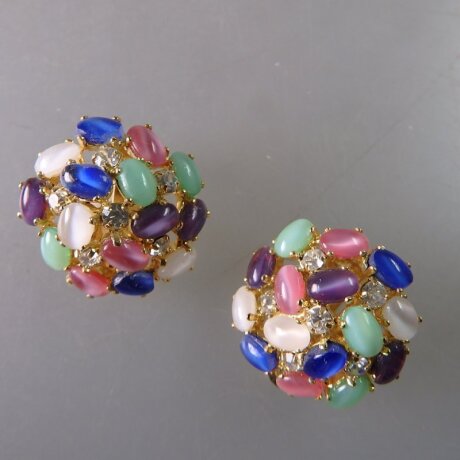 Neugablonz: Paar Ohrclips bunte Cabochons um 1950 (36328)