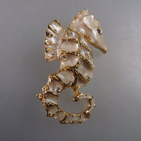 Neugablonz: Brosche Seepferdchen Emaille Strass (36213)