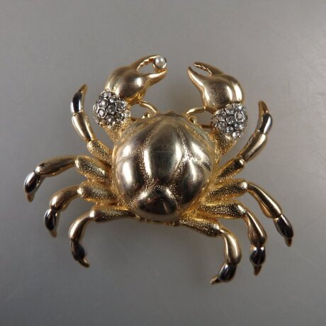 Neugablonz: Grosse Brosche Krabbe Strass (36343)